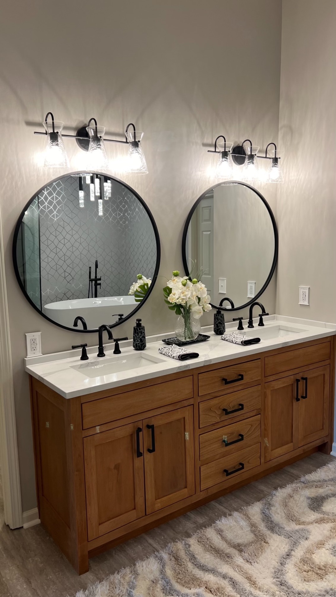 Warm Wood Double Vanity