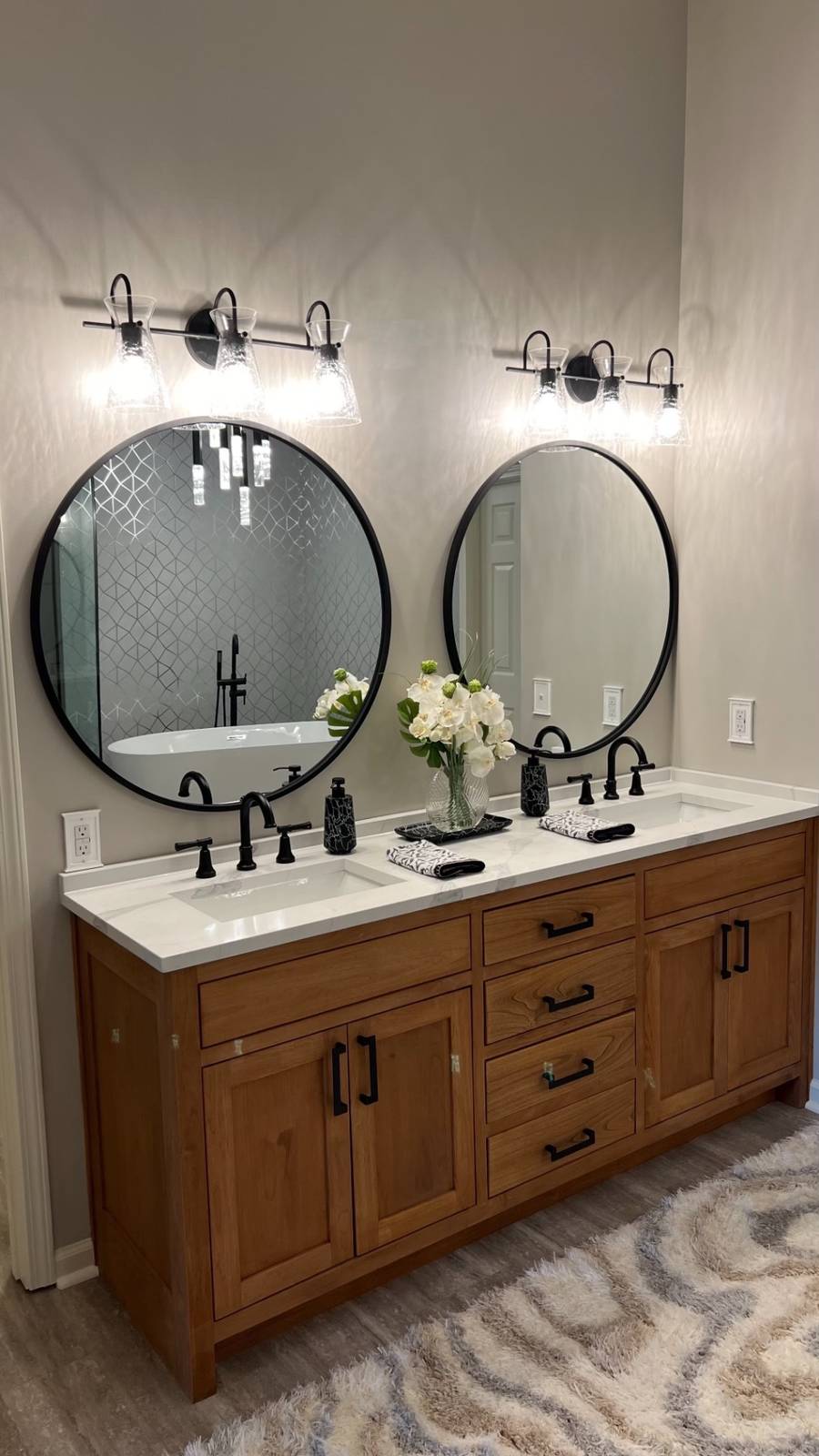 Warm Wood Double Vanity