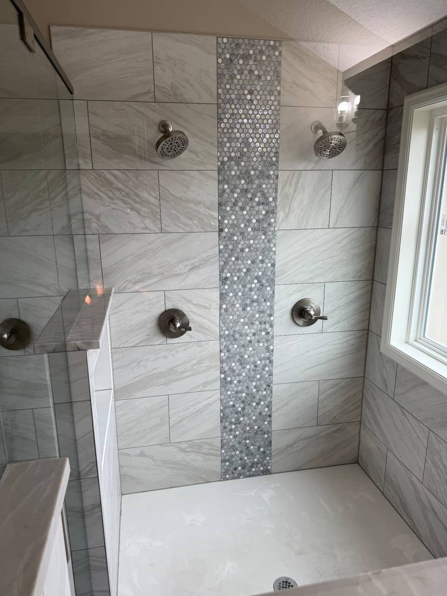 Dual Shower Heads with Hex Mosaic Column