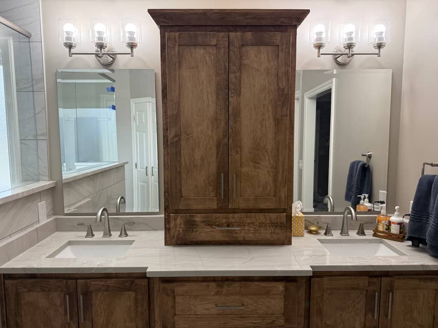 Stained Alder Double Vanity with Center Tower